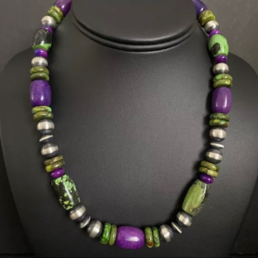 Sterling Silver Dyed Sugilite Turquoise W Pearls … - image 1